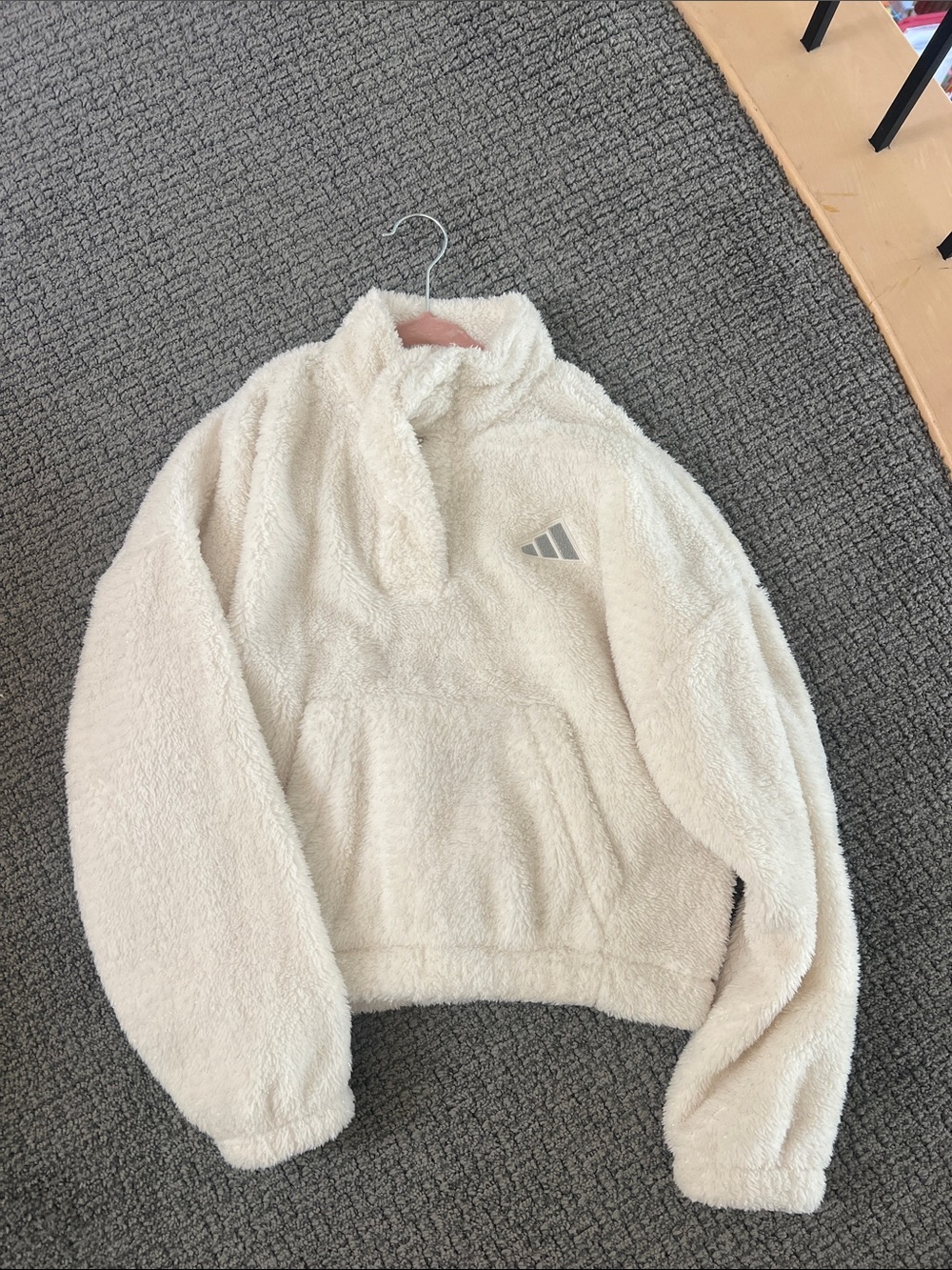 adidas Cream Sherpa Quarter-Zip Pullover never worn!